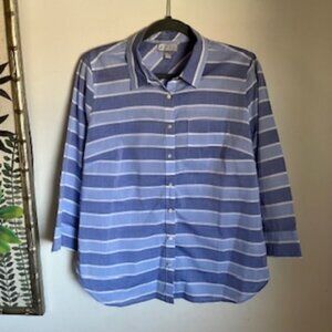 🧡3/15 JCP Lightweight Semi Sheer Cotton Long Sleeve Striped Shirt Women's L